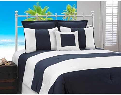 victor mill Cabana Stripe Navy and White Nautical 4-piece Comforter Set 4 Piece, 1 Piece Euro