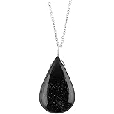 Natural Pear Cabochon Necklace for Women - Gemstone Healing Crystal Pendant - 16+2 Inch Silver Plated Adjustable Chain