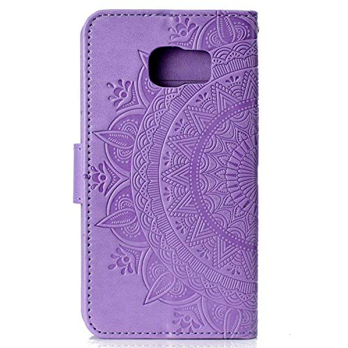 Case Galaxy S6 Edge, Bear Village PU Leather Embossed Design Case with Card Holder and ID Slot, Wallet Flip Stand Cover for Samsung Galaxy S6 Edge (#3 Purple)