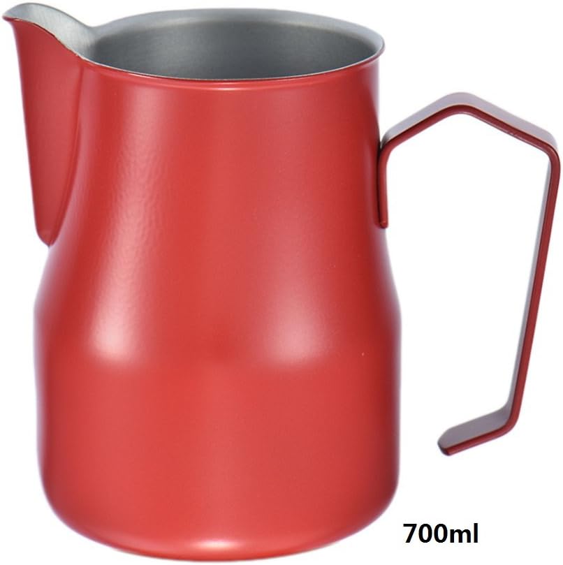 Emousport Wholesale Coffee Pitcher Stainless Steel Milk Frothing Pitcher Jug Espresso For Coffee Moka Cappuccino Latte Drink Barista Craft (red, 700ml)