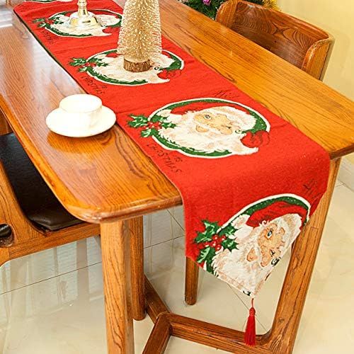 Christmas Table Runner with Tassels Cute Dining Decorative Tapestry for Coffee Table Thanksgiving Reception Holiday Party Dinner Banquet (C)