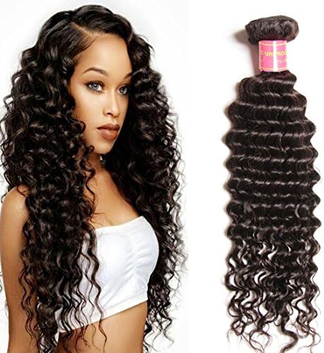 Jolia Hair Brazilian Deep Wave One Bundle Deal 7A Unprocessed Virgin Brazilian Curly Human Hair Weave Bundles, Natural Black Hair Color, Can be Dyed and Bleached (16 inch)