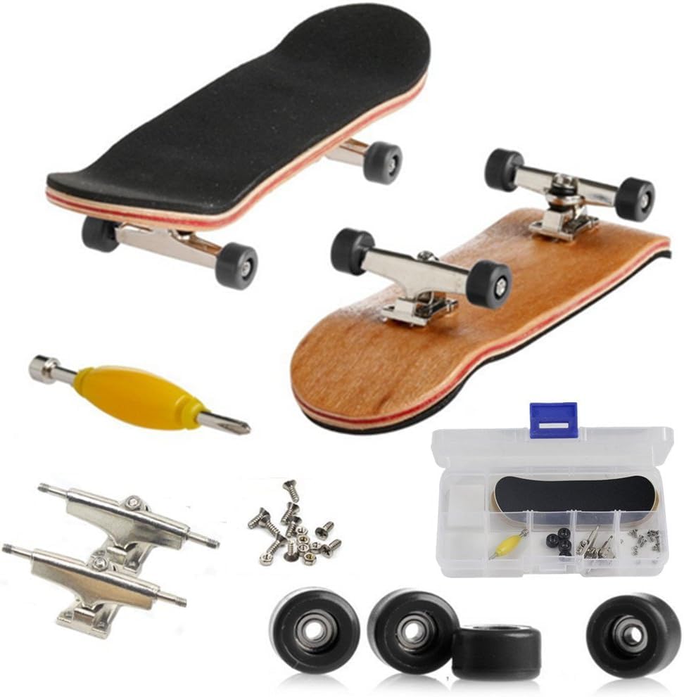 Hominas Finger Skateboard with Accessories, Pro Fingerboard Maple Wooden Alloy DIY Mini Skateboard Toy with PU Non-Slip Box Reduce Pressure for Skateboarders, Teenagers, Office Workers (Black)