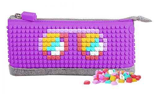 Upixel Pencil Case – DIY Pixel Art – Felt School Supplies Makeup Bag – Purple & Yellow