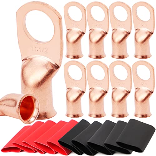 TKDMR 10pcs 1 AWG1/2" Battery Lugs,Copper Wire Lugs,Heavy Duty Battery