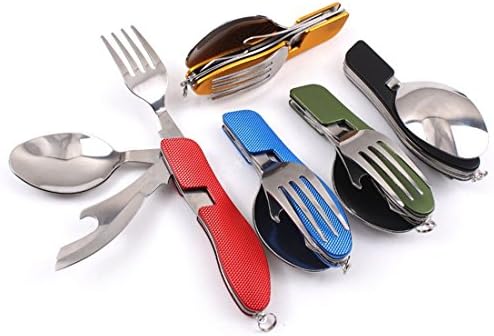 10 PCS 4 In 1 Flatware Multifunction Portable Detachable Type Folding Camping Combination Knife And Fork Spoon Stainless Outdoor Steel Tableware