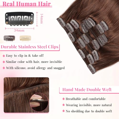 Yuniffe Clip in Hair Extensions Human Hair 14 Inch 120g 8pcs Meduim Brown Hair Extensions Clip in Human Hair Double Weft Silky Straight Human Hair Extensions #4