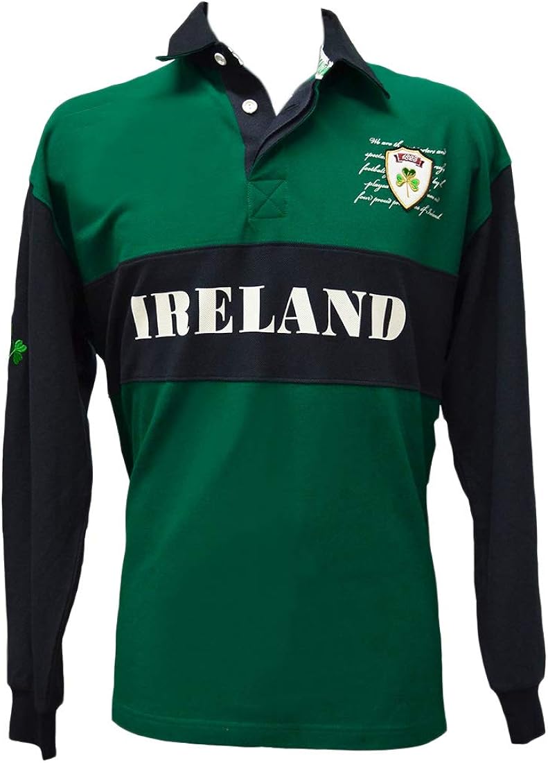 Lansdowne Navy/Green Pique Long Sleeve Ireland Rugby Shirt at Amazon
