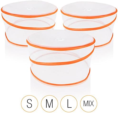 Amazy Collapsible Food Cover (Set of 3) - Protects Food And Drinks From Bugs (Large | Ø 39 cm, Orange)