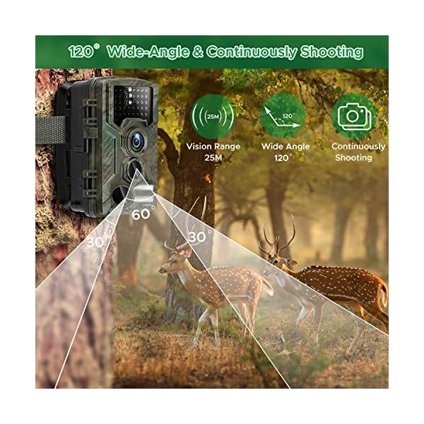Topnaca Wildkamera Fotofalle 1080P HD Jagdkamera, IP66 Überwachungskamera mit, wasserdichte Aufklärungskamera mit 0,2s… – Bild 5