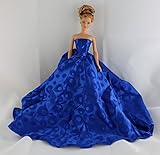 A Long Gown in Bold Blue with a Circle Patterned Fabric Made to Fit Barbie Doll