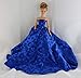 A Long Gown in Bold Blue with a Circle Patterned Fabric Made to Fit Barbie Doll