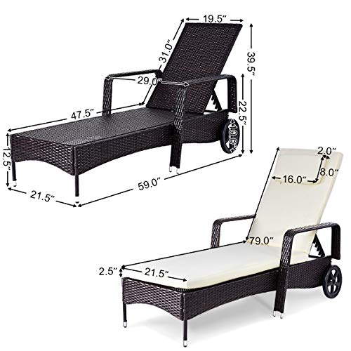 Casart Outdoor Rattan Recliner Chair, Patio Chaise Lounge with