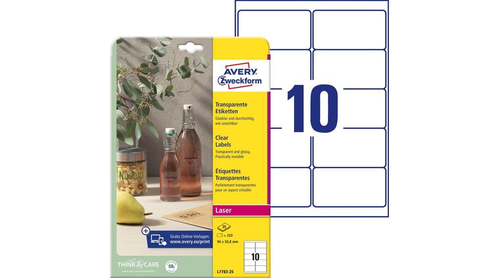 Avery Zweckform L7783-25 Crystal Clear Labels 96 x 50.8 mm