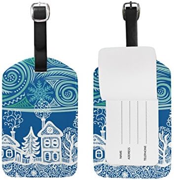 Chen Miranda Happy New Year Beautiful House Luggage Tag PU Leather Travel Suitcase Label ID Tag Baggage claim tag for Trolley case Kid's Bag 1 Piece