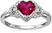 Amazon Collection Sterling Silver Created Ruby Heart with Diamond Pendant Necklace, Earrings and Ring Box Set
