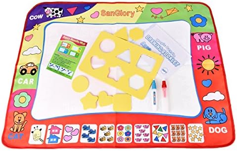 SanGlory Aqua Doodle Mats Magic Water Drawing Mat Large 32x24in Painting Pad with 2 Pens 6 Molds Kids Educational Learning Travel Toy Gift for Boys Girls Toddlers Old Toddler Toys