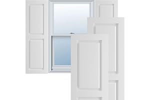 Ekena Millwork TFP101RPF18X060UN True Fit PVC Two Equal Raised Panel Shutters (Per Pair-Hardware Not Included), 18"W x 60"H, Unfinished