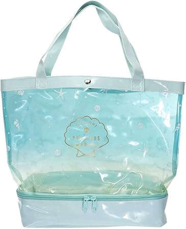 Amazon Co Jp プールバッグ 底部ファスナーポケット付き 2層式 ビニールトート プレシャスマリン 巾着付き おもちゃ