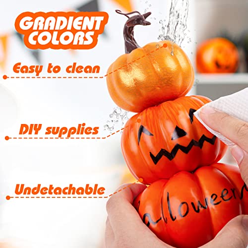 HAKACC Stacked Artificial Pumpkins, Pumpkin Tower 3 Layers Foam Pumpkin Set for Porch Home Thanksgiving Halloween Decoration