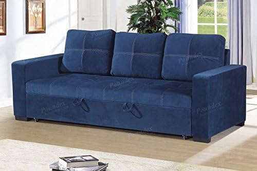 Modern Functional Navy Linen-Like Fabric Convertible Sofa with Pull-Out Bed