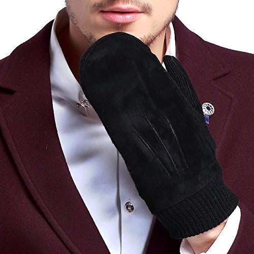 InlnDtor Men's Warm Pigskin Mittens for Driving Working (Four Layers)