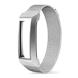 Fitbit Alta Band, UMTETE Fully Magnetic Closure Clasp Mesh Loop Milanese Stainless Steel Replacement Accessory Bracelet Strap with Metal Frame for Fitbit Alta Fitness Tracker Silver