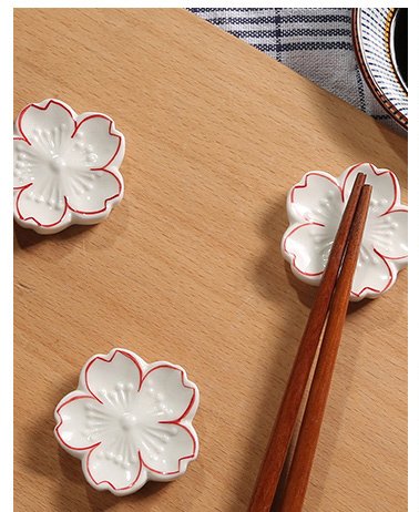 CHOOLD Elegant Cherry Blossom Ceramic Chopsticks Rest Rack Dinner Spoon Stand Knife Fork Holder,Sakura Chopsticks Stand(Set of 6) - Thumbnail 3