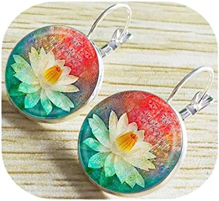 Mandala fashion earrings om symbol Zen Buddhism earring glass cabochon lotus flower picture earings