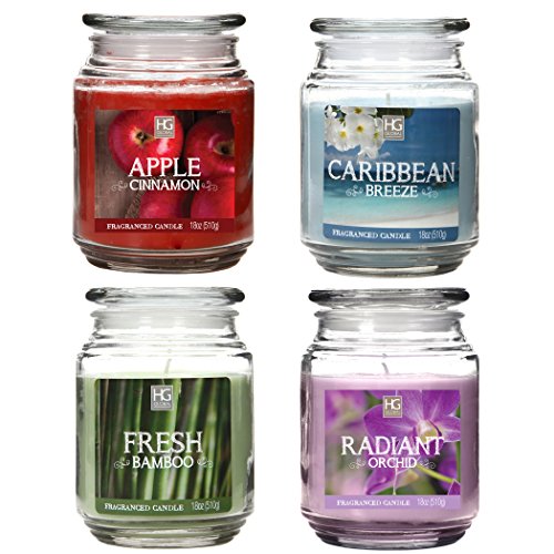 Hosley s set of 4 jar candles: apple cinnamon, caribbea…