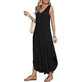 BELAROI Womens Plus Size Maxi Dress Sundress Summer Casual Sleeveless V Neck Pockets Beach Swimsuit Coverup Loose
