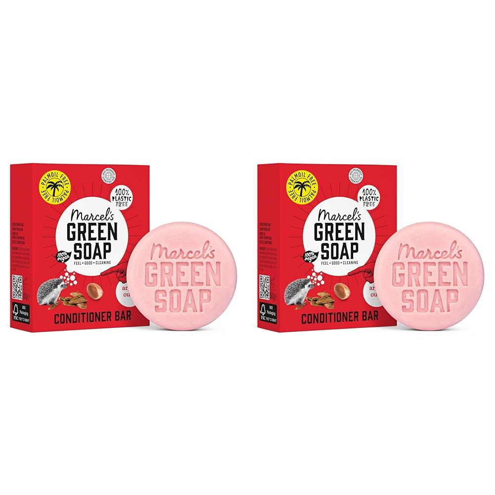 Marcel's Green Soap Hair Conditioner Bar Argan & Oudh - Eco-Friendly, Zero Plastic Packaging - Free from Palm Oil, Suitable for Vegans, Compact and Long-Lasting, 60 grams (Pack of 2)