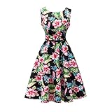Yeokou Womens Sleeveless Floral Knee Length Cotton Hawaiian Flare Tank Dress