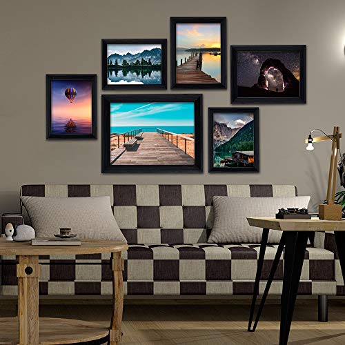 Metrekey 11x14 Picture Frame Woodgrain Beveled Edge 14x11 Photo Frames 2 Pack Wall Mounting Decor Plexiglass Cover Black