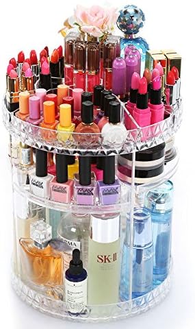 Makeup Cosmetic Organizer, KEBE 360-Degree Rotating DIY Detachable Multi-Function Cosmetics Organizer Box, Large Capacity Adjustable Countertop Bathroom Organizer Cosmetic Storage, Crystal Clear