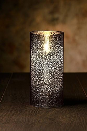 Veraflame 8"H Mercury Glass Flat Edge Moving Wick LED Candle, Silver