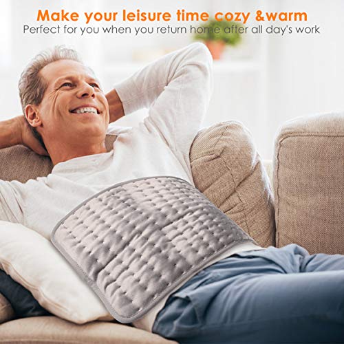 Heating Pad with Fast-Heating Technology, 6 Temperature Settings & Machine Washable, Ultra-Soft Heat Therapy Pad for Cramps/Back/Knee/Neck and Shoulders (12" x 24") (Grey)