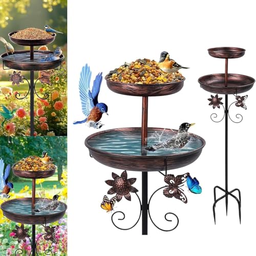 Bird Bath for Outside, 42In Vintage Freestanding Birdbaths for Outdoors, Double Metal Bird Bath Feeder Bowls for Garden Patio Yard Lawn Decor, Upgraded 5-Pronged Base (Antique Bronze)