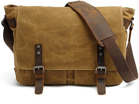 Dslr Camera Bag, Polaroid Camera Case, Mens Wax Canvas Leather Shoulder Messenger Bag for Canon t6/Nikon d3400/Sony a6000 by FireRainbow (Khaki+Insert Camera Case)