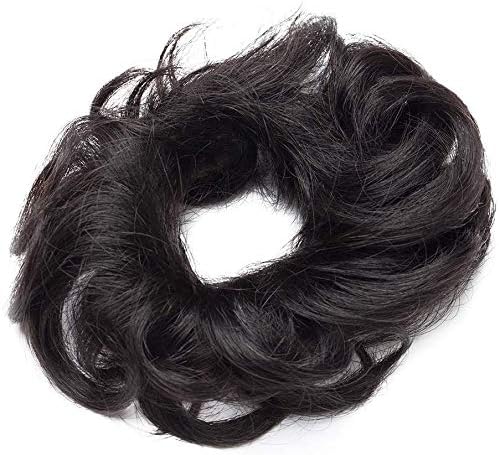 Short Messy Hair Bun 100% Silky Soft Real Remy Human Updo Curly Hair Ribbon Ponytail Extensions Donut Chignons HairPeice #01 Jet Black - Image 3