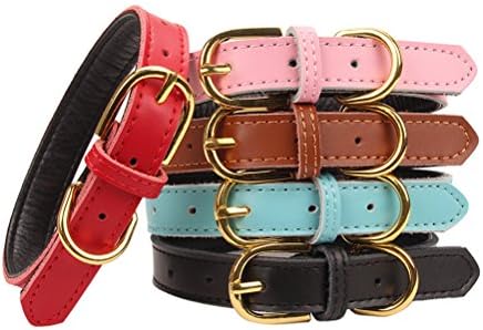 Aolove Basic Classic Padded Leather Pet Collars for Cats Puppy Small Medium Dogs (Large, Pink)