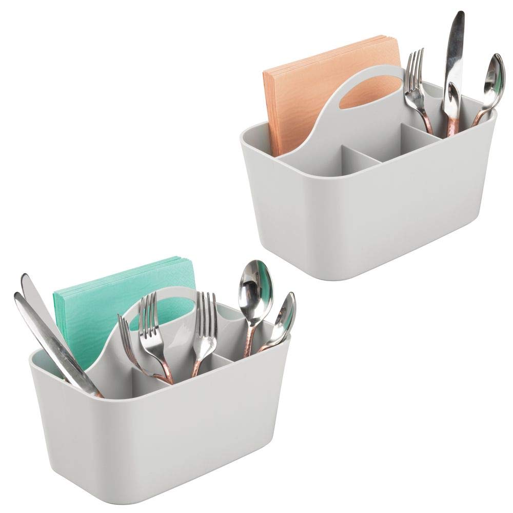 mDesign Set of 2 Cutlery Basket Ideal for Cutlery Storage Each with 4 Compartments and