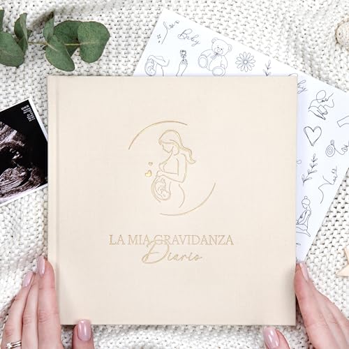 Wellode Pregnancy Diary in Italian with 105 Pages and Stickers – 9 Months of Memories to Keep Forever – Pregnancy Book to Fill in – Precious Gift for Future Mothers (Cream)