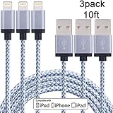 Sundix 3 Pack 10FT Extra Long Nylon Braided Lightning to USB Sync Cable Cord Charger with Aluminum Connector for iPhone 6/6s/6 plus/6s plus, 5c/5s/5, SE, iphone 7/7 plus, iPad /iPod(White)