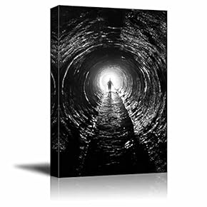 Silhouette in a Communication Tunnel with Light at...