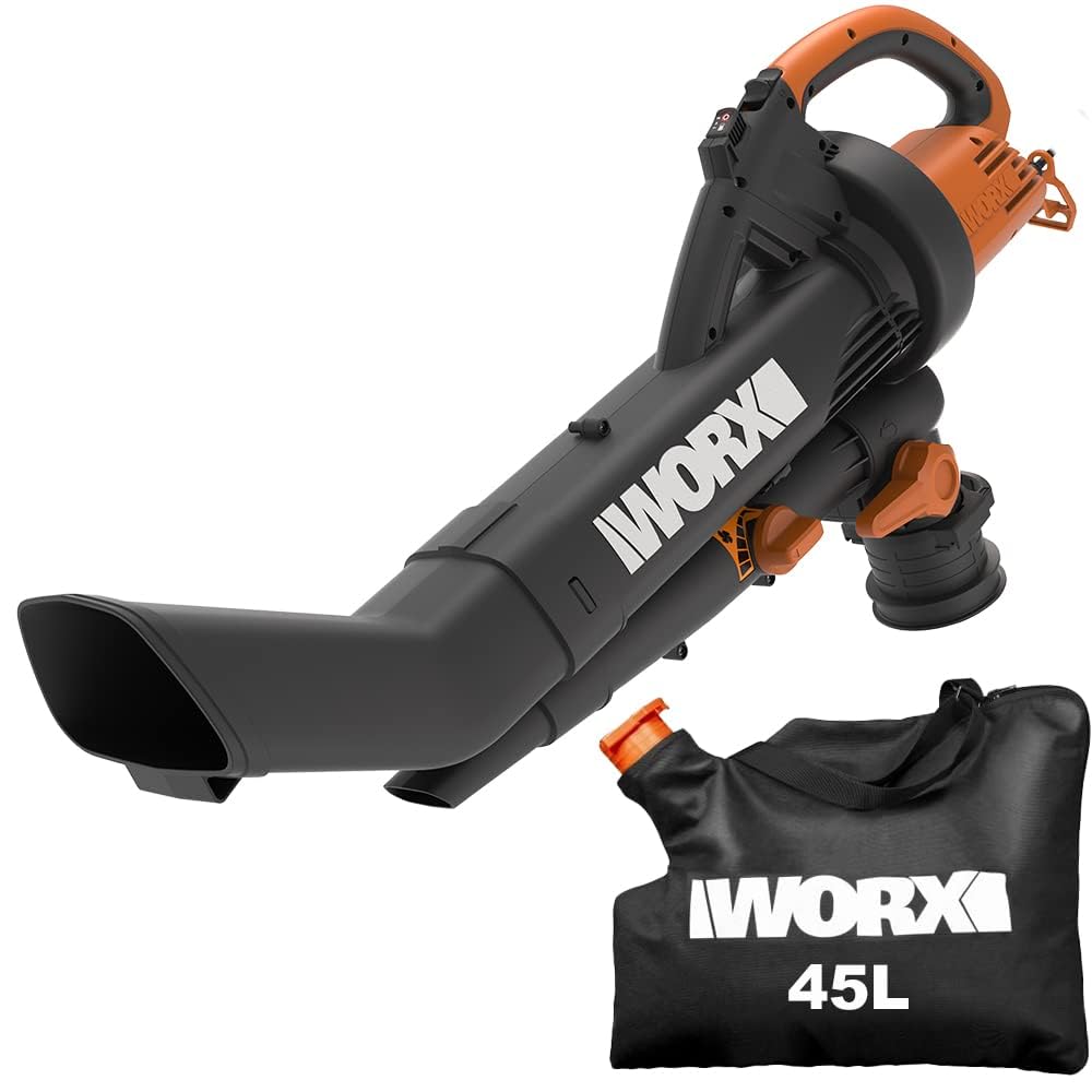 WORX WG505E Trivac Laubbläser & Laubsauger 3000 W – 3-in-1 Funktion als Laubbläser, Laubsauger & Mulcher - 335km/h Blasgeschwindigkeit - 600m³/h Saugvolumen – inkl. 45L Fangsack