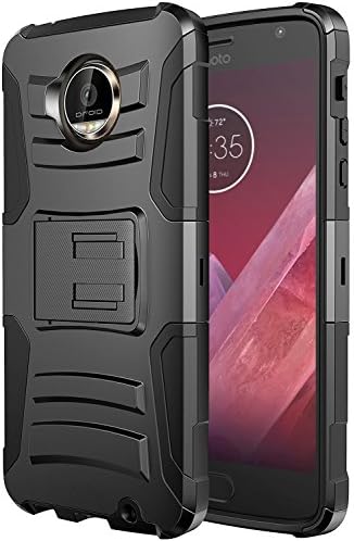 Moto Z2 Force Case, Moto Z2 Play Case, JATEM Rugged Hybrid Dual Layer Kickstand and Belt Clip Holster Combo (BLACK)