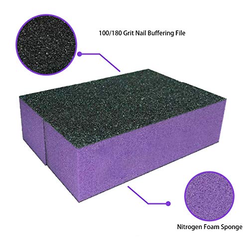 10 Pcs Nail Buffer Sanding Block Polisher Buffing File 100/180 Grit 3 sides Nail Files Art Pedicure Manicure File(Black Purple) - Thumbnail 3