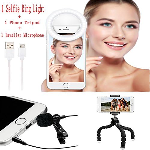 Selfie Ring Light Including 1 phone tripod Stand Holder and 1 lavaliere microphone Portable for iPhone