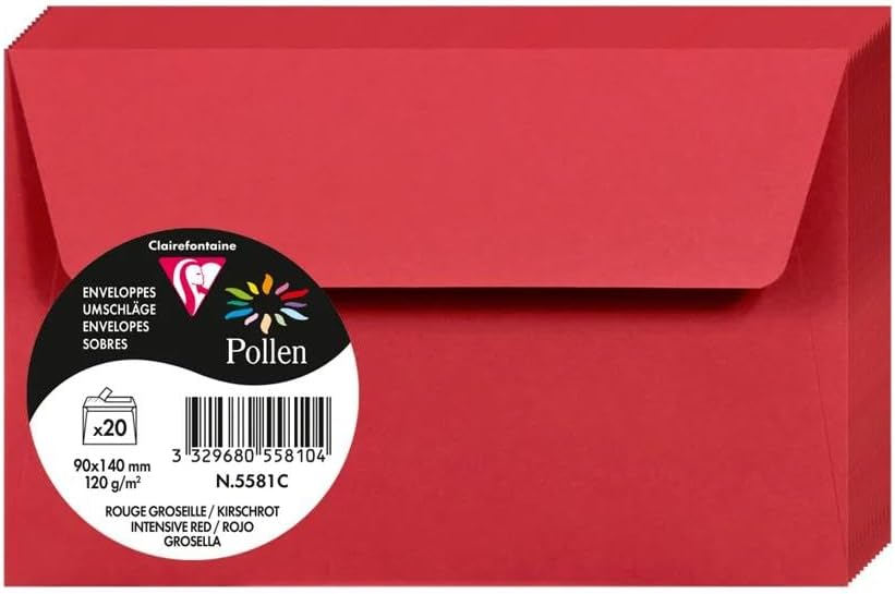 Clairefontaine 5581C Self-Adhesive Envelopes 9x14cm 120 g/m² Red Pack of 20